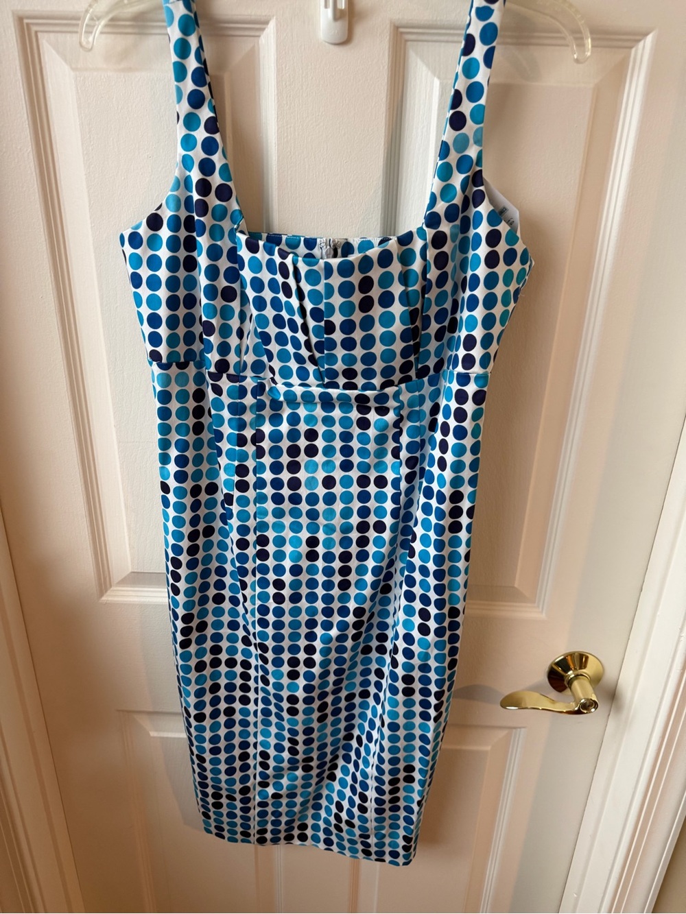 Calvin Klein Blue & Teal Polka Dot Midi Sheath Dress nwt size 10